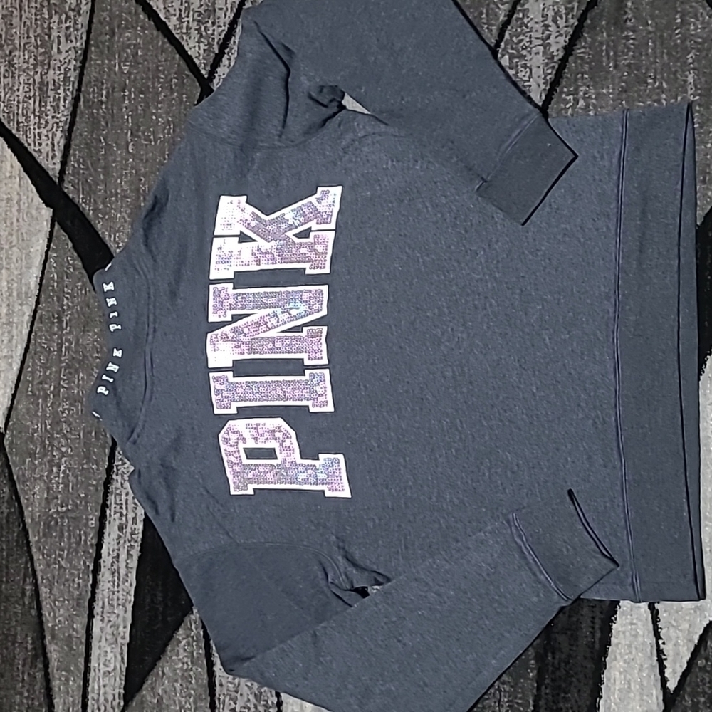 VS PINK 2017 LOGO BLING SEQUINS QUARTER-ZIP SWEATSHIRT